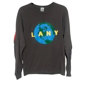 Gildan Mens Gray Lany World Tour 100% Cotton Long‎ Sleeve Shirt Medium